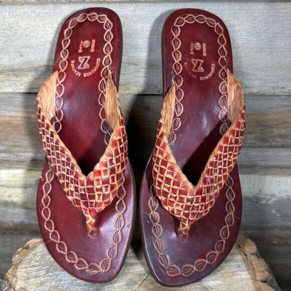 NWOB Brown Leather Handmade Flip Flops‎ sz 9 - Picture 7 of 10
